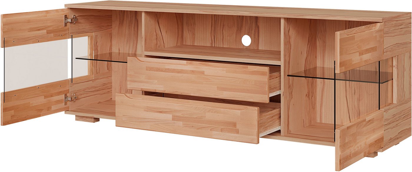OTTO home Sideboard VETRO Teilmassiv, Fronten Massivholz, Wohnzimmer, Stauraum,Griffmulde, B/T/H:180/40/63cm, 2Schubladen, 4 geschlossene & 2 offene Fächer – Bild 4 von 5