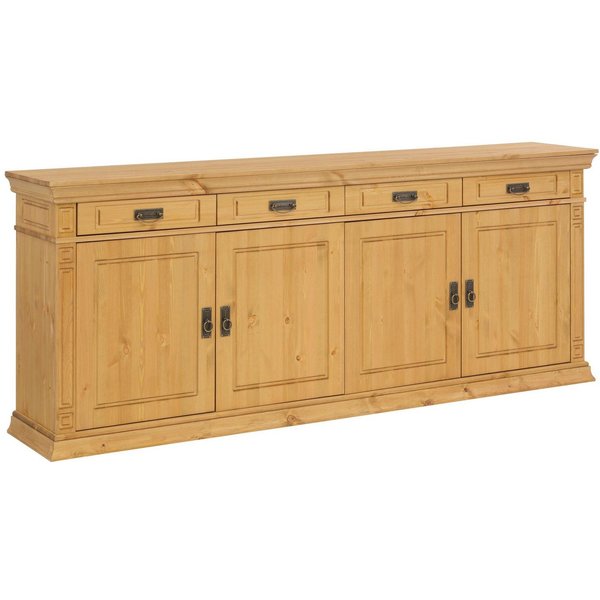 OTTO home Sideboard Vinales, Kommode, 4 Schubkästen, 4 Türen, 4 Fächer (B/T/H:202/39/83 cm), Massivholz, Messinggriffe im Jugendstil, Zierleisten, eleganter Soc