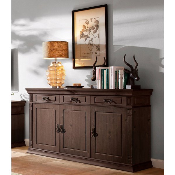 OTTO home Sideboard Vinales, kommode 3 Schubläden, 3 Türen, 2 Einlegeböden (B/T/H: 155/39/83 cm), aus Massivholz, Breite 158 cm, im Landhausstil