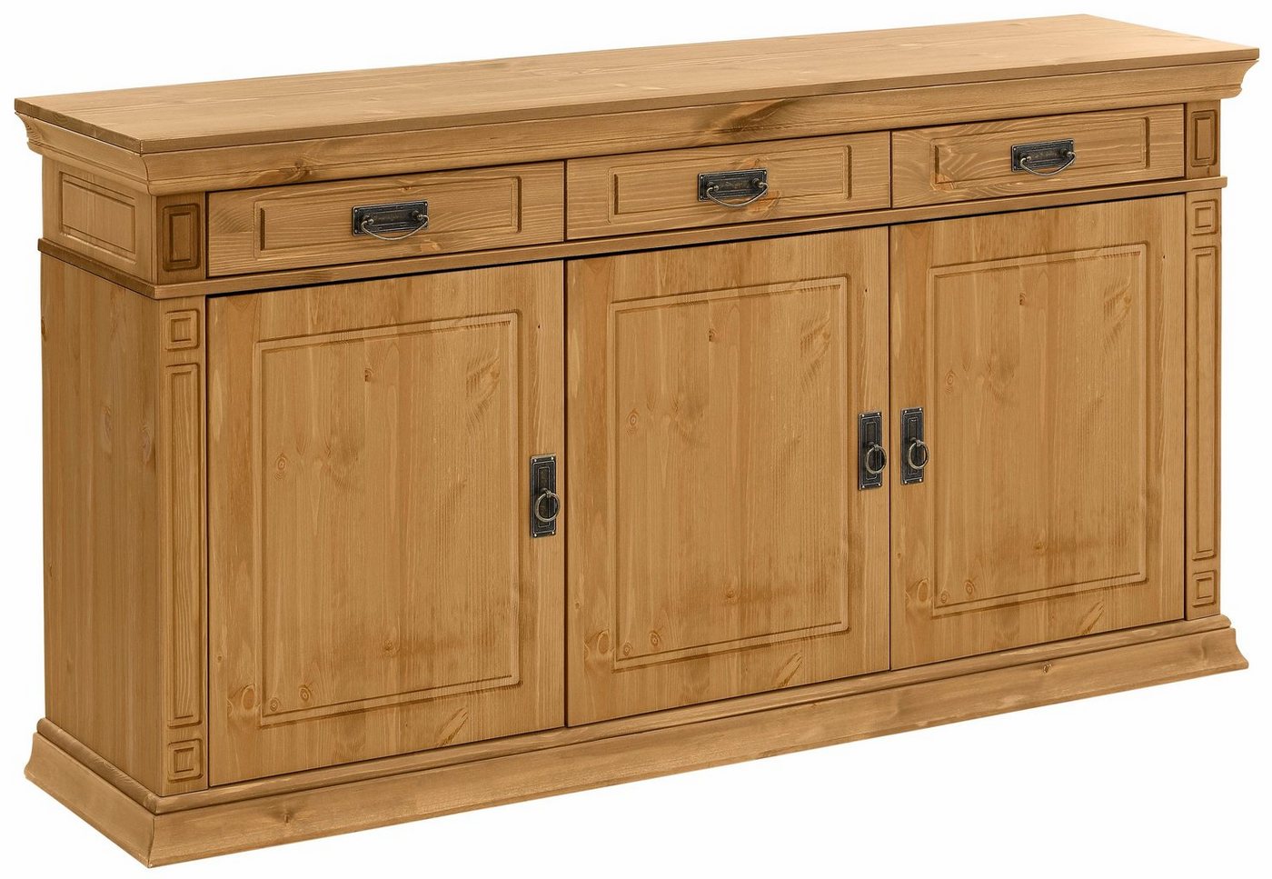 OTTO home Sideboard Vinales, kommode 3 Schubläden, 3 Türen, 2 Einlegeböden (B/T/H: 155/39/83 cm), Messinggriffe im Jugendstil, Zierleiste und eleganter Sockel – Bild 2 von 5