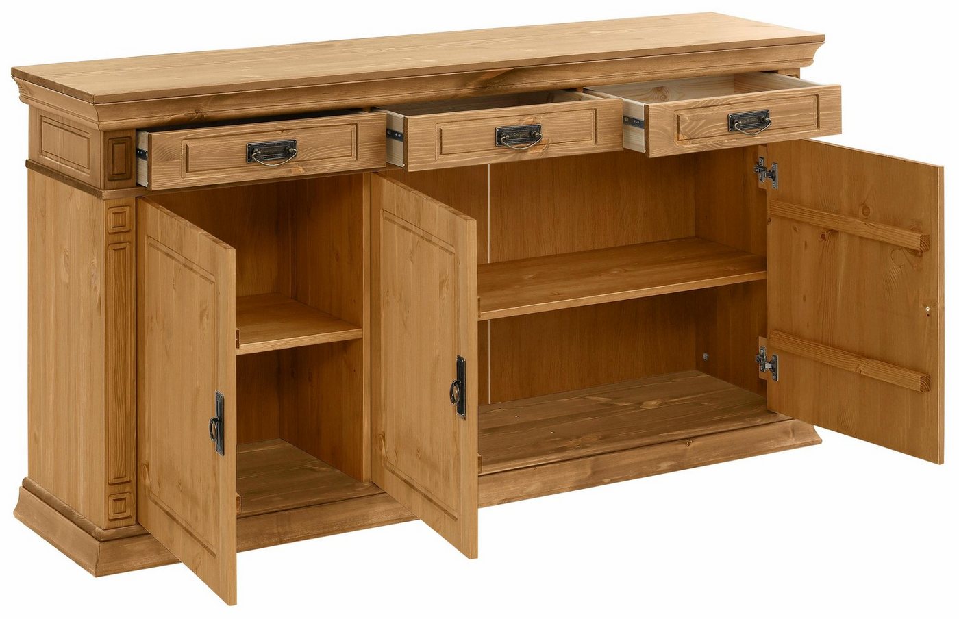 OTTO home Sideboard Vinales, kommode 3 Schubläden, 3 Türen, 2 Einlegeböden (B/T/H: 155/39/83 cm), Messinggriffe im Jugendstil, Zierleiste und eleganter Sockel – Bild 4 von 5