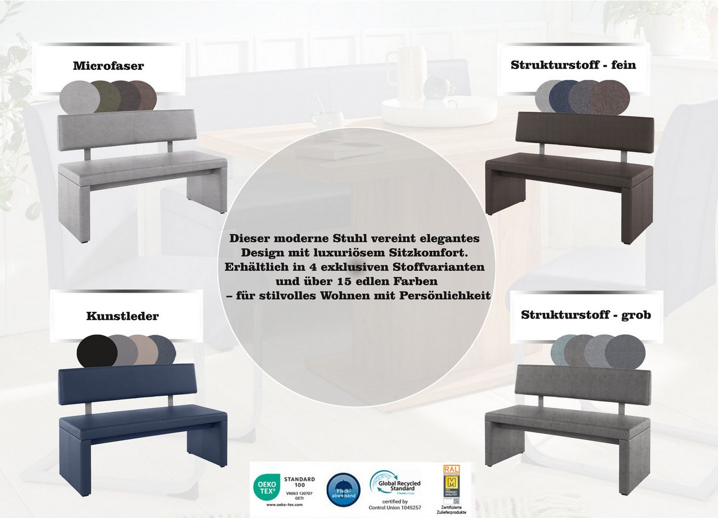 OTTO home Sitzbank Charissa, mit Lehne, Breite 140, 160 oder 180 cm – Bild 4 von 5