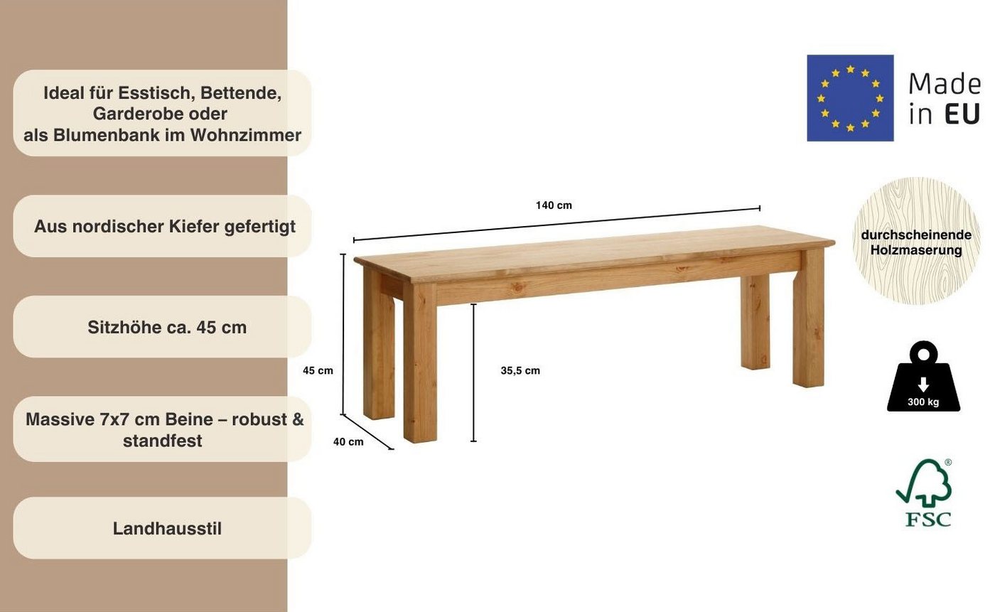 OTTO home Sitzbank Konrad, Bank, Breite 120/140/160 cm, aus massiver, FSC®-zertifizierter Kiefer – Bild 3 von 5