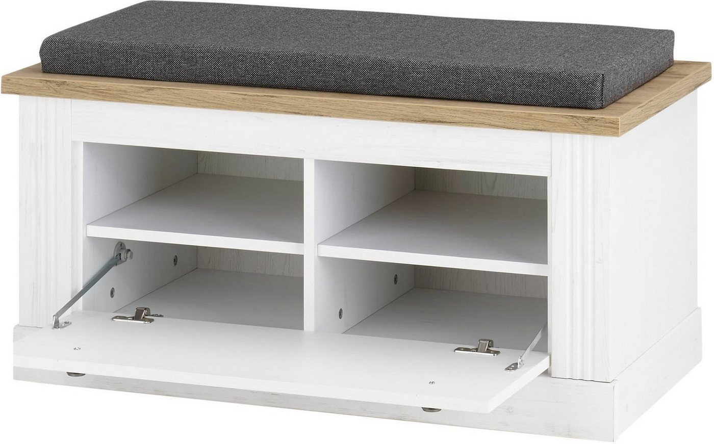 OTTO home Sitzbank Westminster, Schuhbank mit Sitzkissen, Garderobenbank im Landhausstil, Metallgriffe, in 2 Farben erhältlich, Platz für 8 Schuhe, 92 cm breit – Bild 4 von 5