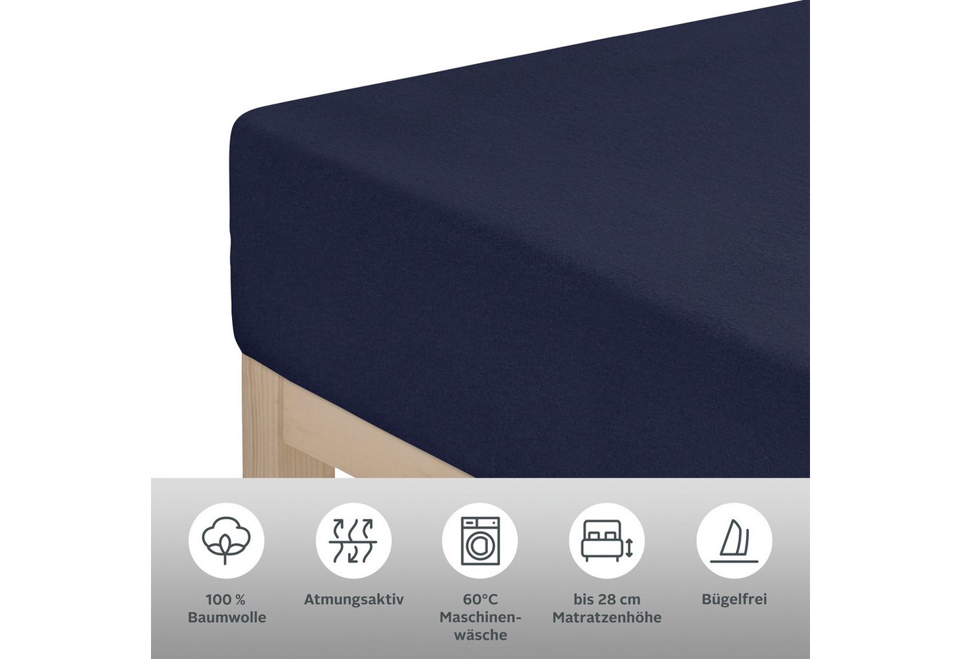 OTTO home Spannbettlaken BLACKBERRY in PREMIUM und BASIC Qualität, 100% Baumwolle, Jersey (160 g/m), Gummizug: rundum, (1 Stück), für hohe Matratzen bis 28 cm,  – Bild 5 von 5