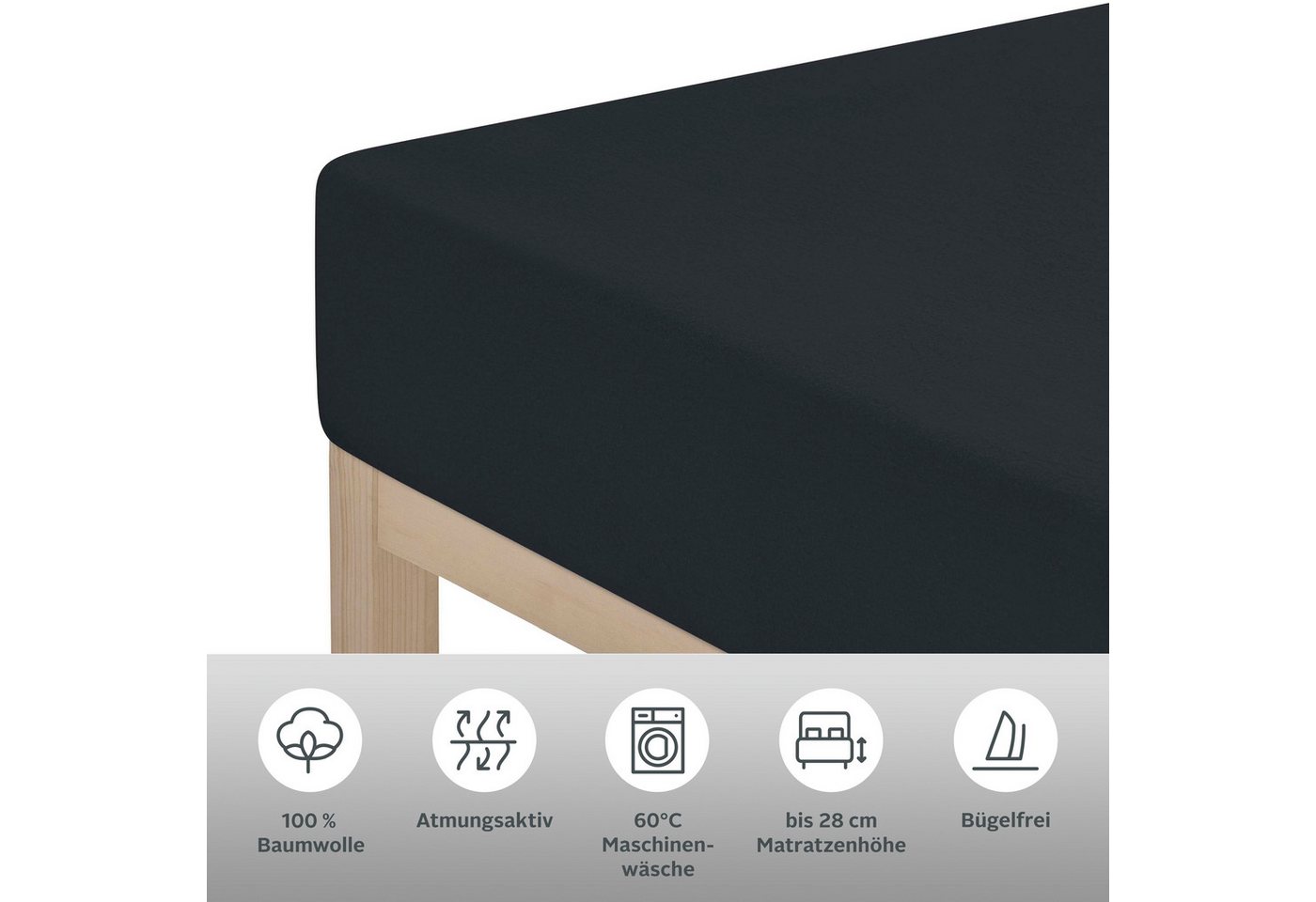 OTTO home Spannbettlaken BLACKBERRY in PREMIUM und BASIC Qualität, 100% Baumwolle, Jersey (110 g/m), Gummizug: rundum, (1 Stück), für hohe Matratzen bis 28 cm,  – Bild 4 von 5