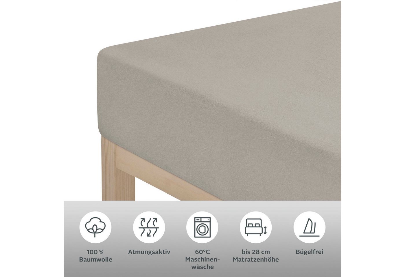 OTTO home Spannbettlaken BLACKBERRY in PREMIUM und BASIC Qualität, 100% Baumwolle, Jersey (160 g/m), Gummizug: rundum, (1 Stück), für hohe Matratzen bis 28 cm,  – Bild 5 von 5