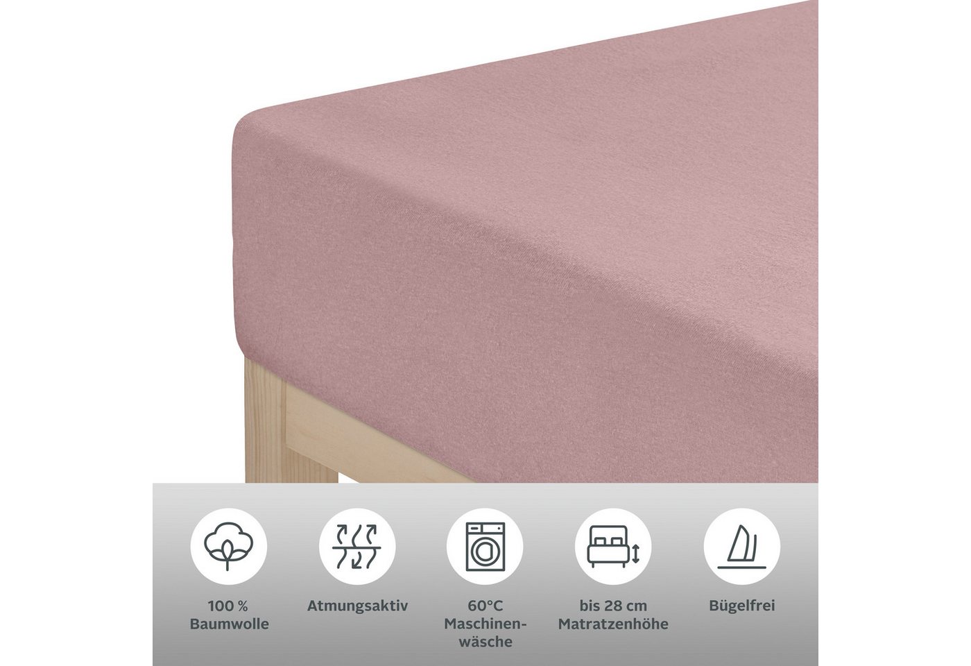 OTTO home Spannbettlaken BLACKBERRY in PREMIUM und BASIC Qualität, 100% Baumwolle, Jersey (160 g/m), Gummizug: rundum, (2 Stück), für hohe Matratzen bis 28 cm,  – Bild 5 von 5