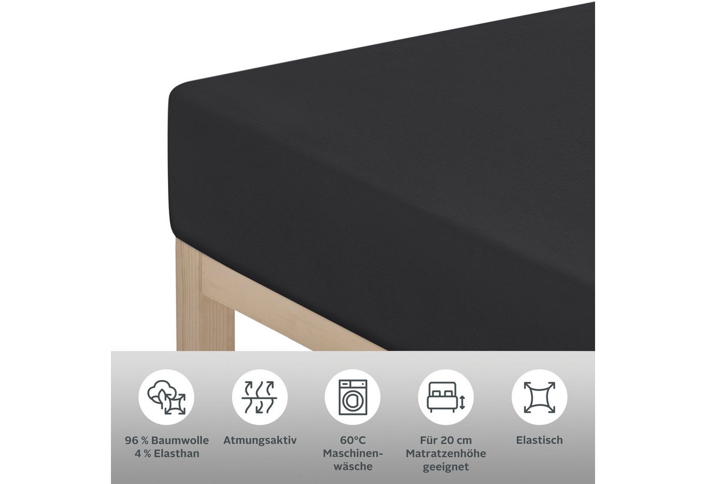 OTTO home Spannbettlaken Cremona, Basic & Premium Qualität mit Elasthan, Jersey (145 g/m), Gummizug: rundum, (1 Stück), Bettlaken für Matratzen von 20-25 cm Höh – Bild 4 von 5