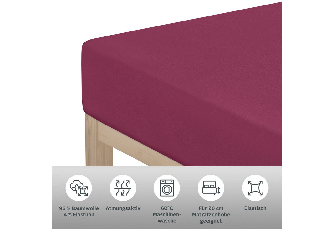 OTTO home Spannbettlaken Cremona, Basic & Premium Qualität mit Elasthan, Jersey (180 g/m), Gummizug: rundum, (1 Stück), Bettlaken für Matratzen von 20-25 cm Höh – Bild 4 von 5