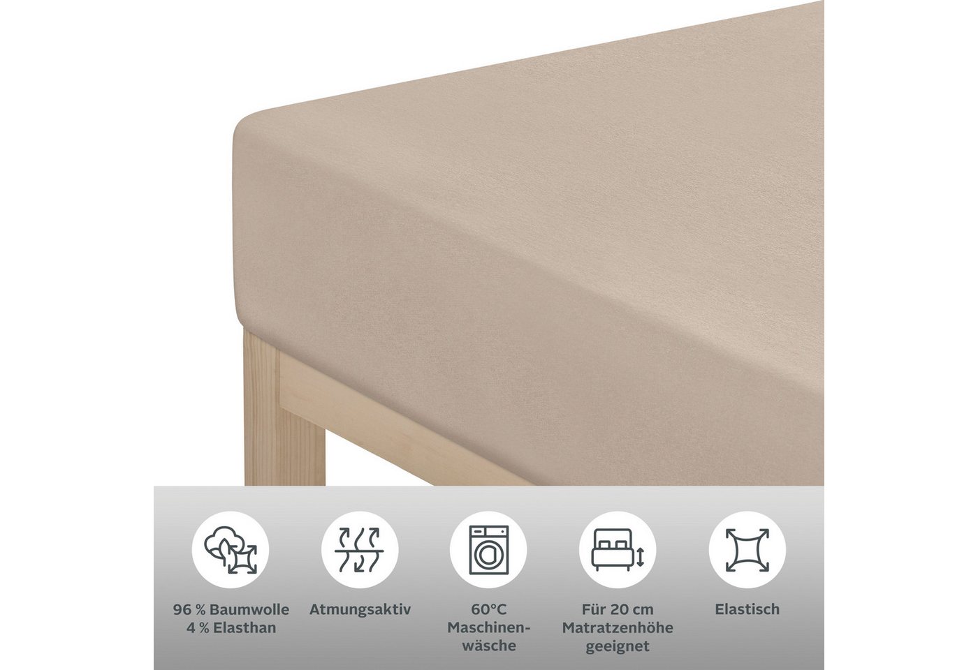 OTTO home Spannbettlaken Cremona, Basic & Premium Qualität mit Elasthan, Jersey (145 g/m), Gummizug: rundum, (1 Stück), Bettlaken für Matratzen von 20-25 cm Höh – Bild 3 von 5