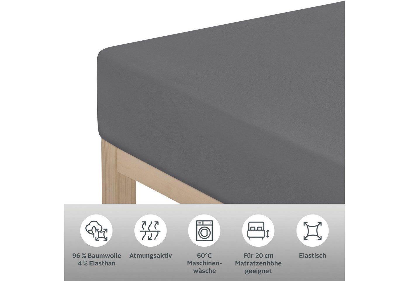 OTTO home Spannbettlaken Cremona, Basic & Premium Qualität mit Elasthan, Jersey (180 g/m), Gummizug: rundum, (1 Stück), Bettlaken für Matratzen von 20-25 cm Höh – Bild 4 von 5