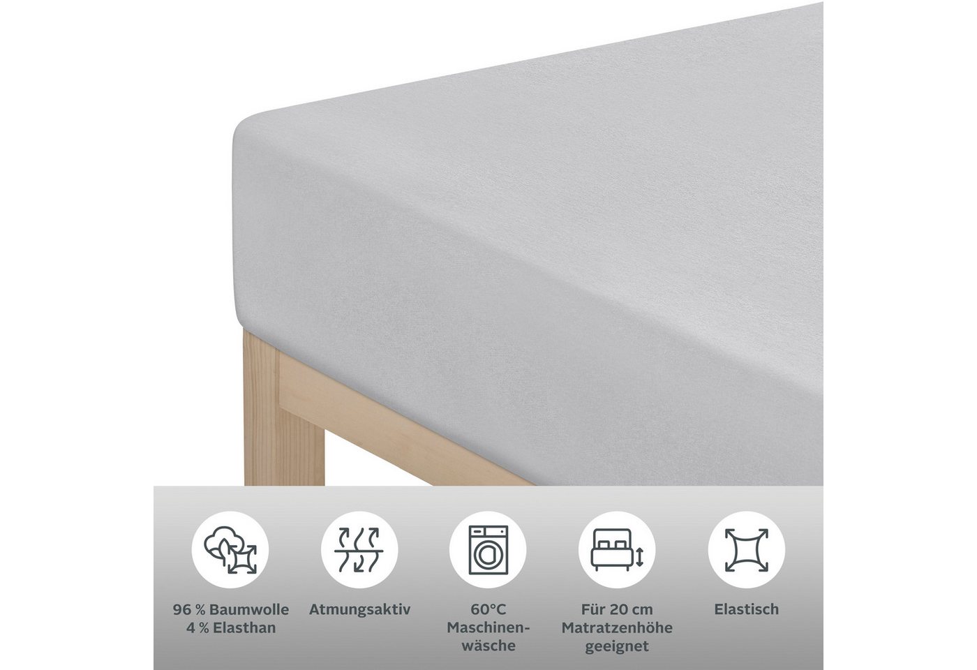 OTTO home Spannbettlaken Cremona, Basic & Premium Qualität mit Elasthan, Jersey (145 g/m), Gummizug: rundum, (1 Stück), Bettlaken für Matratzen von 20-25 cm Höh – Bild 3 von 5