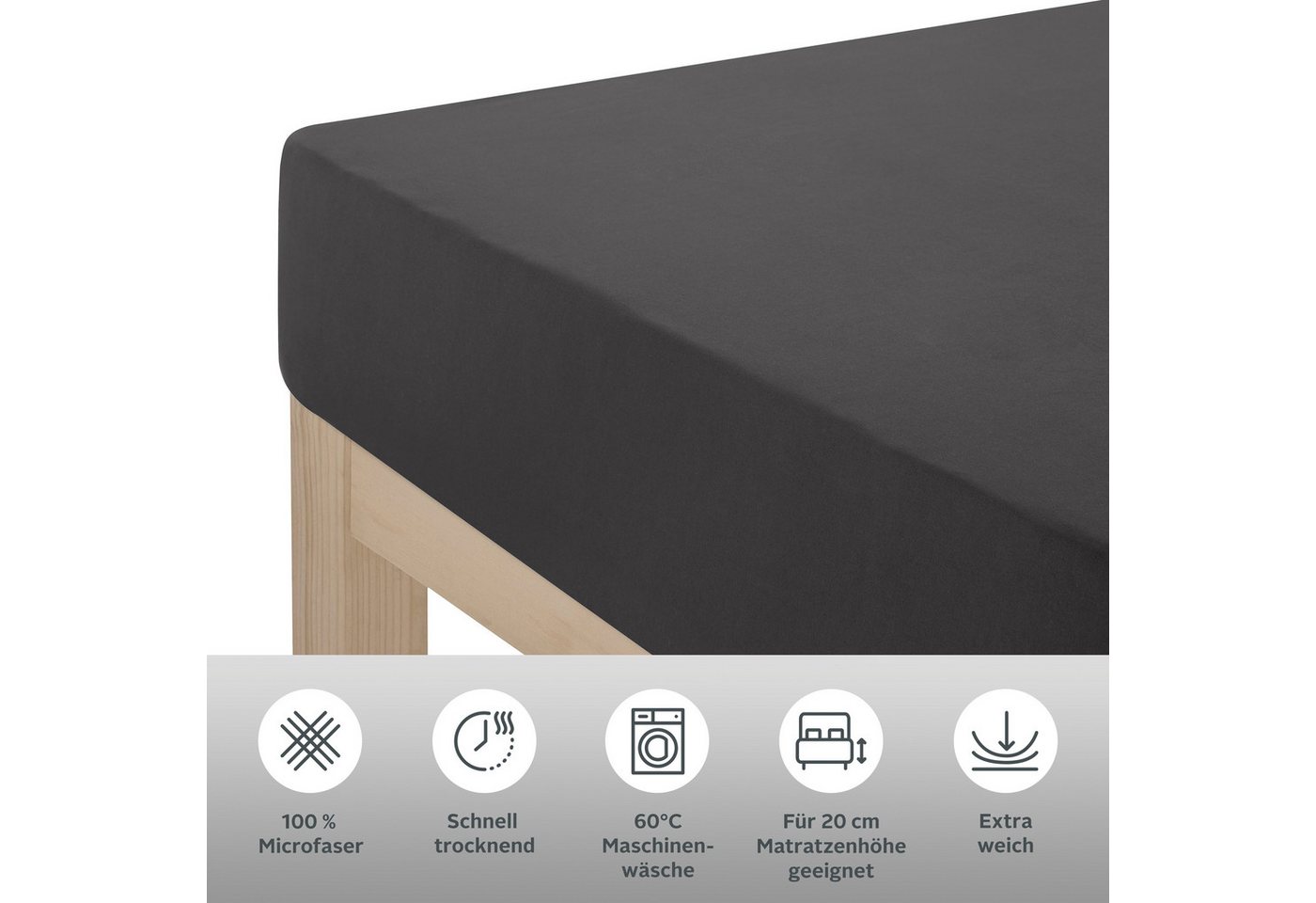 OTTO home Spannbettlaken Desner, Microfaser, Gummizug: rundum, (2 Stück), Mikrofaser, für Matratzen bis 20cm Höhe, 100% Polyester, Bettlaken – Bild 2 von 5