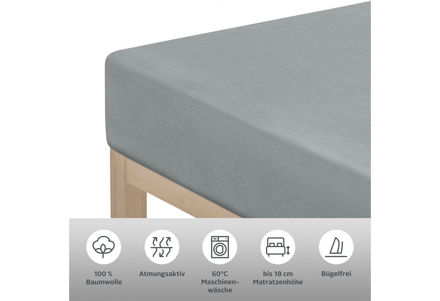 OTTO home Spannbettlaken Physalis Basic und PREMIUM Qualität, 100% Baumwolle, Jersey und Biber, Jersey (160 g/m), Gummizug: rundum, (1 Stück), Bettlaken für Mat – Bild 5 von 5