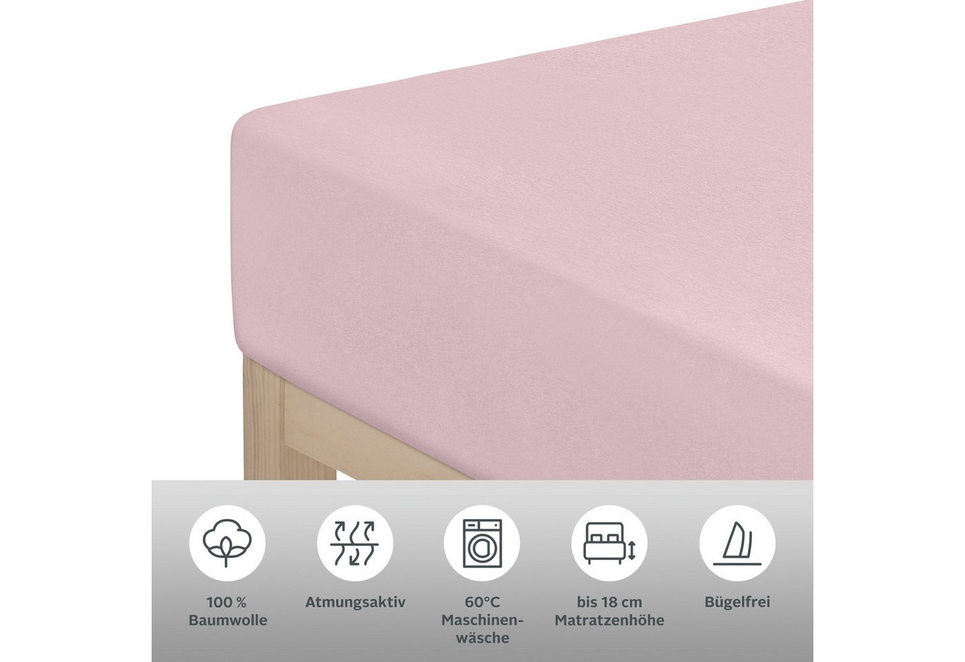 OTTO home Spannbettlaken Physalis Basic und PREMIUM Qualität, 100% Baumwolle, Jersey und Biber, Jersey (160 g/m), Gummizug: rundum, (2 Stück), Bettlaken für Mat – Bild 5 von 5