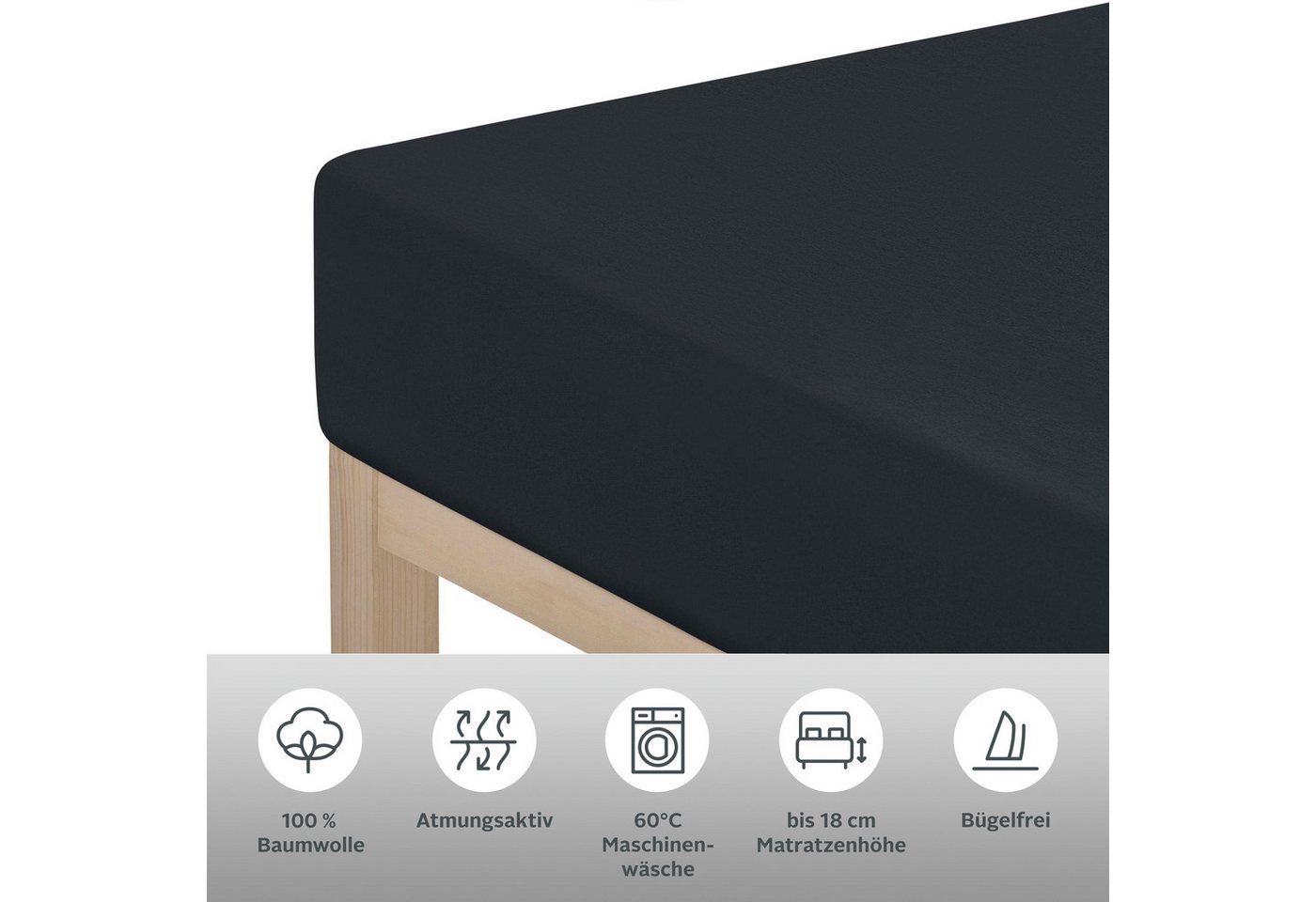 OTTO home Spannbettlaken Physalis Basic und PREMIUM Qualität, 100% Baumwolle, Jersey und Biber, Jersey (110 g/m), Gummizug: rundum, (1 Stück), Bettlaken für Mat – Bild 5 von 5