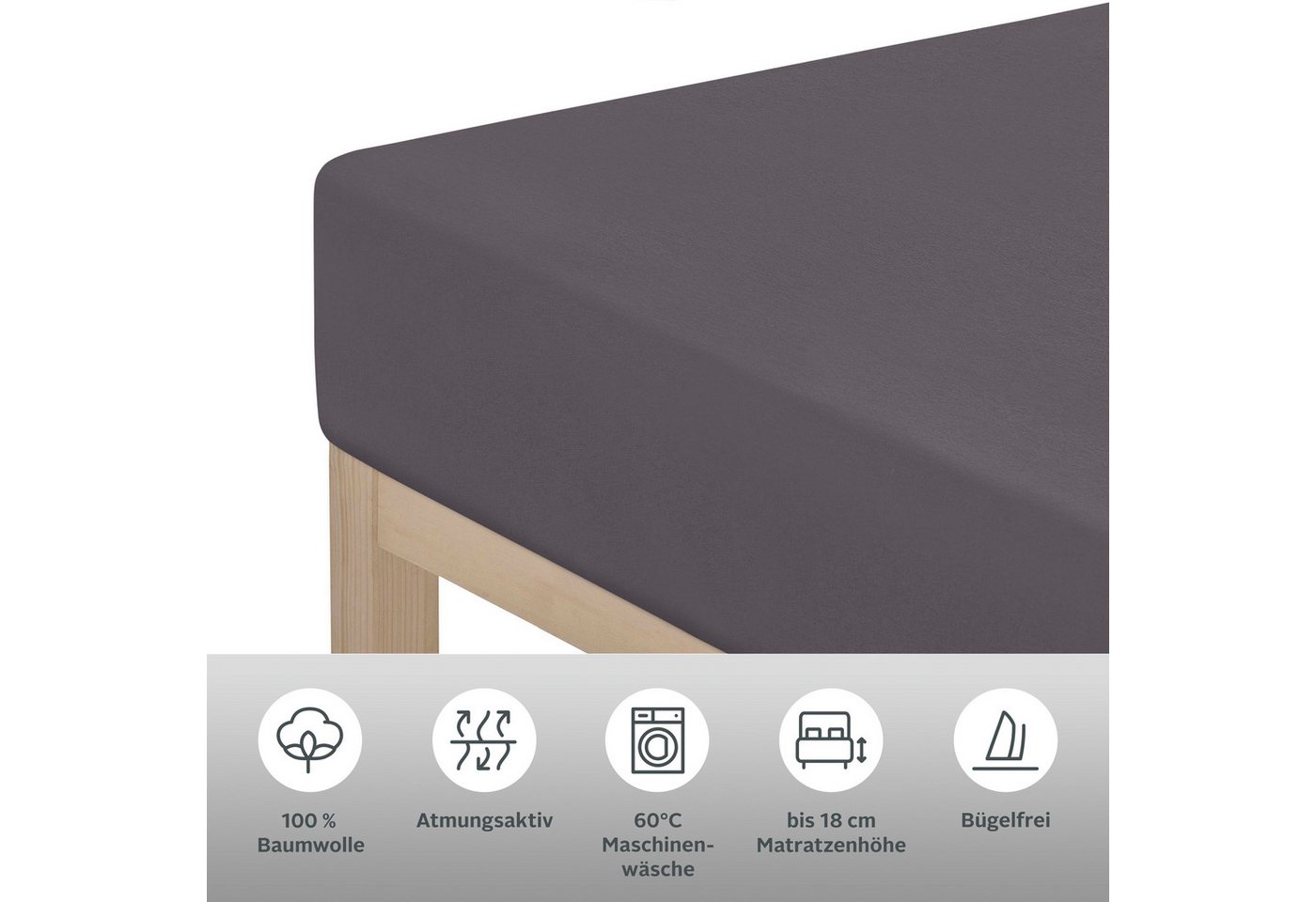 OTTO home Spannbettlaken Physalis Basic und PREMIUM Qualität, 100% Baumwolle, Jersey und Biber, Jersey (160 g/m), Gummizug: rundum, (1 Stück), Bettlaken für Mat – Bild 5 von 5