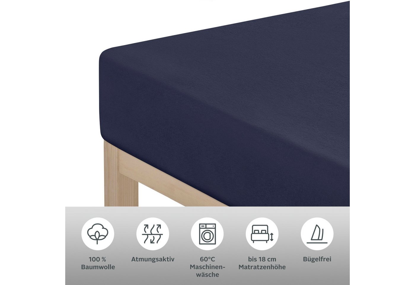 OTTO home Spannbettlaken Physalis Basic und PREMIUM Qualität, 100% Baumwolle, Jersey und Biber, Jersey (160 g/m), Gummizug: rundum, (1 Stück), Bettlaken für Mat – Bild 5 von 5