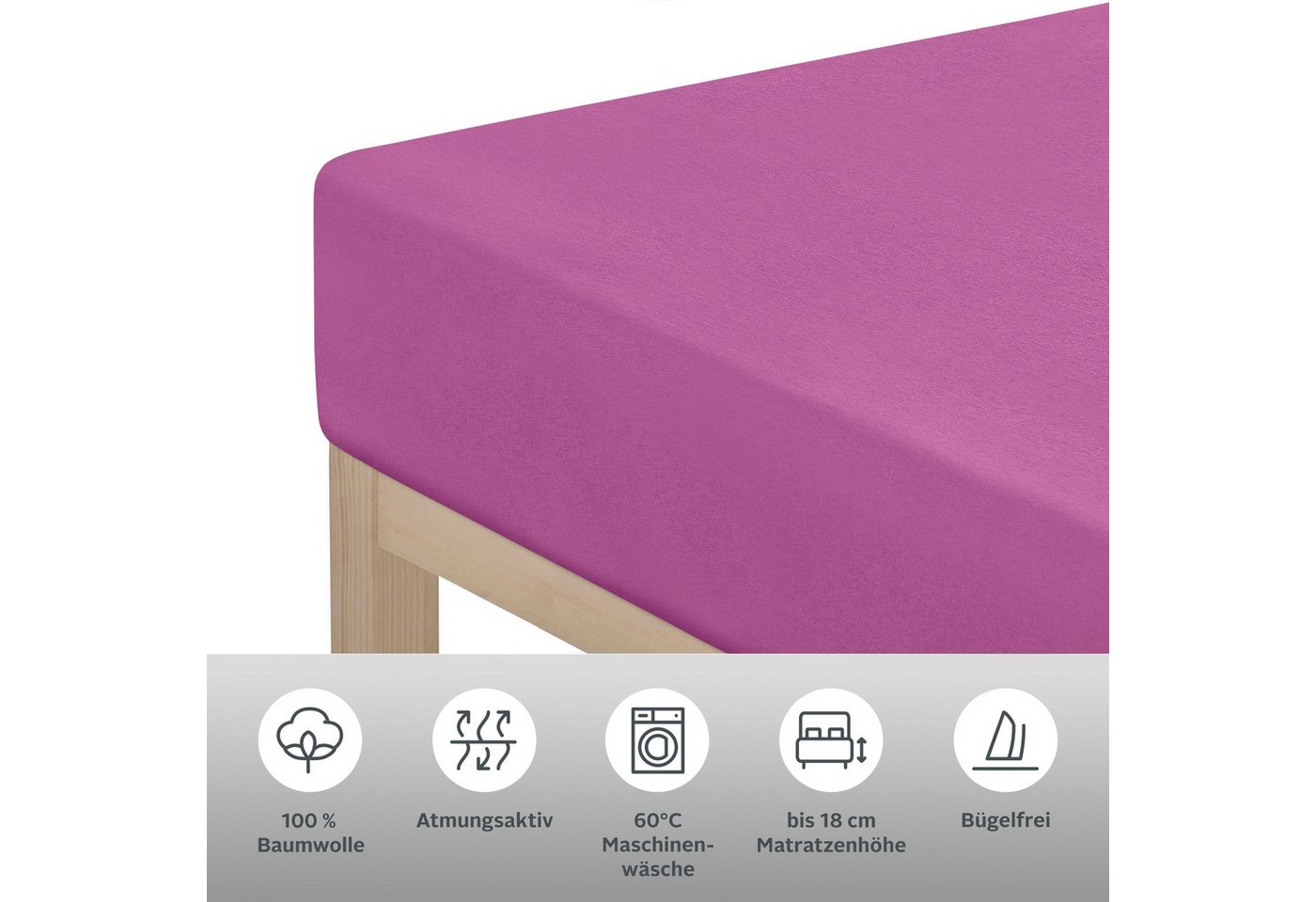 OTTO home Spannbettlaken Physalis Basic und PREMIUM Qualität, 100% Baumwolle, Jersey und Biber, Jersey (110 g/m), Gummizug: rundum, (1 Stück), Bettlaken für Mat – Bild 5 von 5