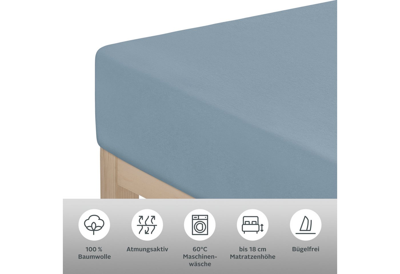 OTTO home Spannbettlaken Physalis Basic und PREMIUM Qualität, 100% Baumwolle, Jersey und Biber, Jersey (160 g/m), Gummizug: rundum, (2 Stück), Bettlaken für Mat – Bild 5 von 5