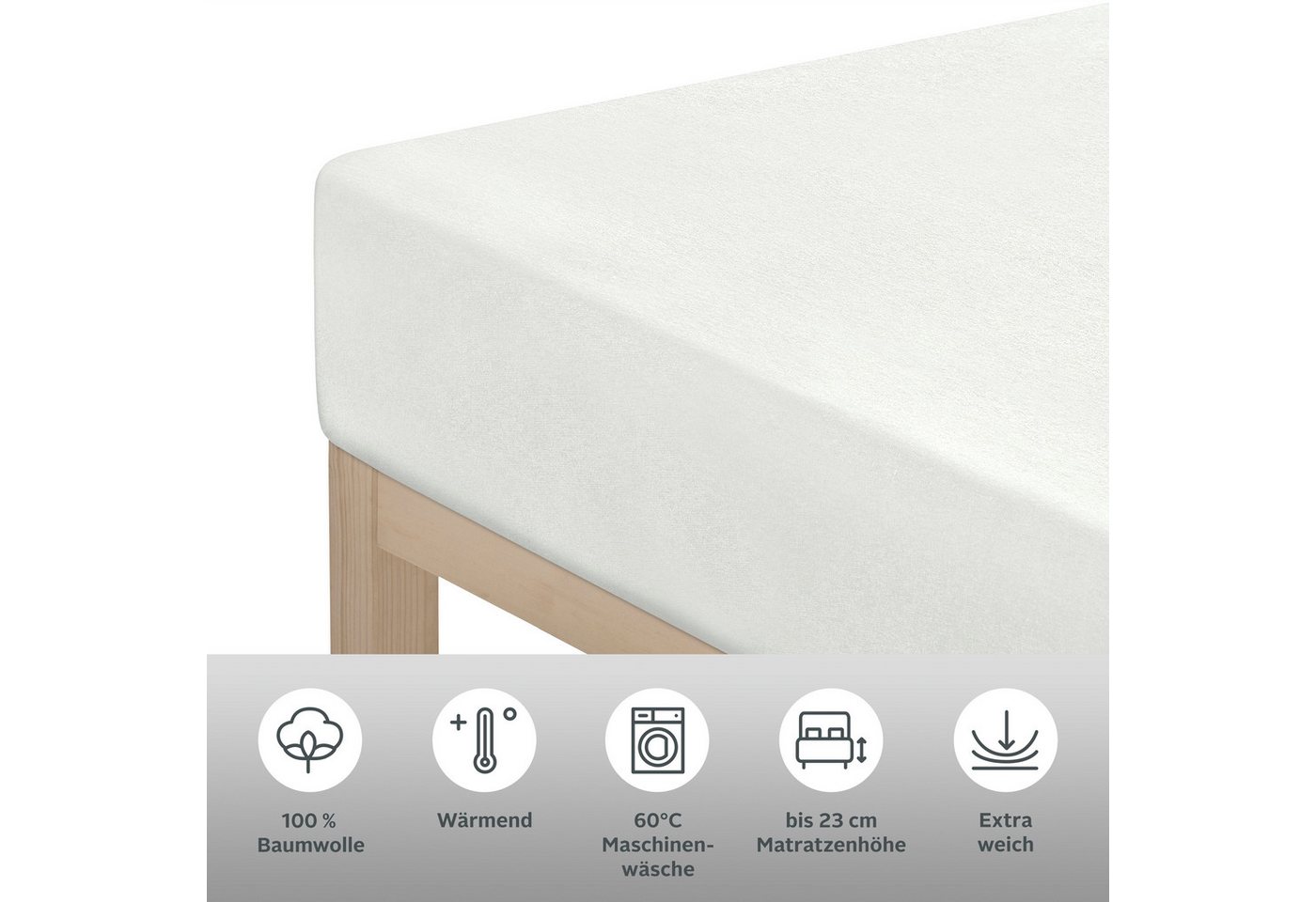 OTTO home Spannbettlaken Physalis Basic und PREMIUM Qualität, 100% Baumwolle, Jersey und Biber, Biber, Gummizug: rundum, (1 Stück), Bettlaken für Matratzen bis  – Bild 4 von 5
