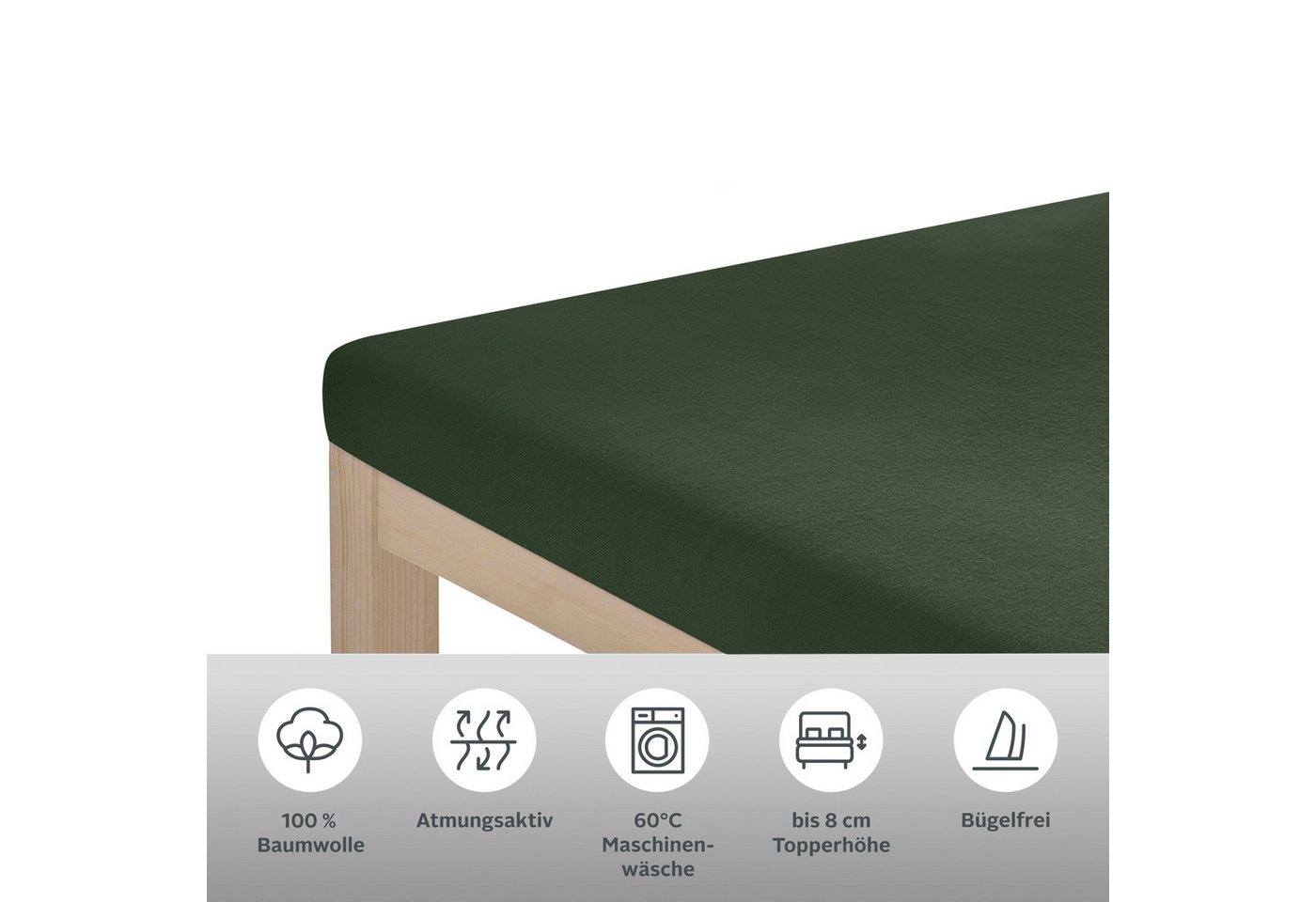 OTTO home Spannbettlaken Topper Basic, in Gr. 90x200, 140x200 oder 180x200 cm, Baumwoll-Jersey, Gummizug: rundum, (1 Stück), Baumwolle, Matratzen bis 8 cm Höhe, – Bild 2 von 3