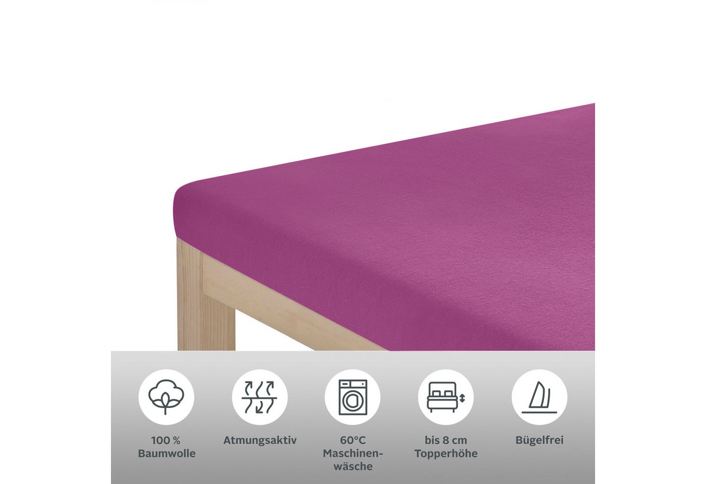 OTTO home Spannbettlaken Topper Basic, in Gr. 90x200, 140x200 oder 180x200 cm, Baumwoll-Jersey, Gummizug: rundum, (2 Stück), Baumwolle, Matratzen bis 8 cm Höhe, – Bild 2 von 3