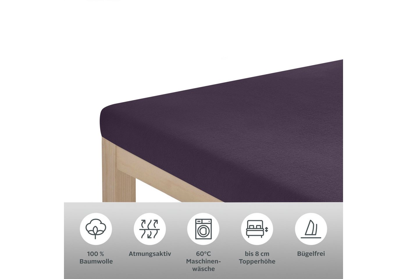 OTTO home Spannbettlaken Topper Basic, in Gr. 90x200, 140x200 oder 180x200 cm, Baumwoll-Jersey, Gummizug: rundum, (1 Stück), Baumwolle, Matratzen bis 8 cm Höhe, – Bild 2 von 3