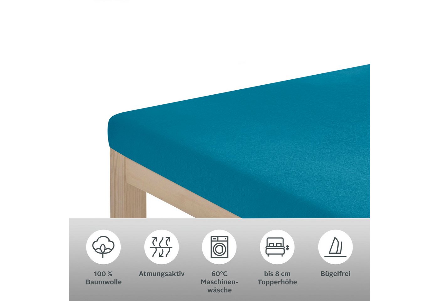 OTTO home Spannbettlaken Topper Basic, in Gr. 90x200, 140x200 oder 180x200 cm, Baumwoll-Jersey, Gummizug: rundum, (1 Stück), Baumwolle, Matratzen bis 8 cm Höhe, – Bild 2 von 3