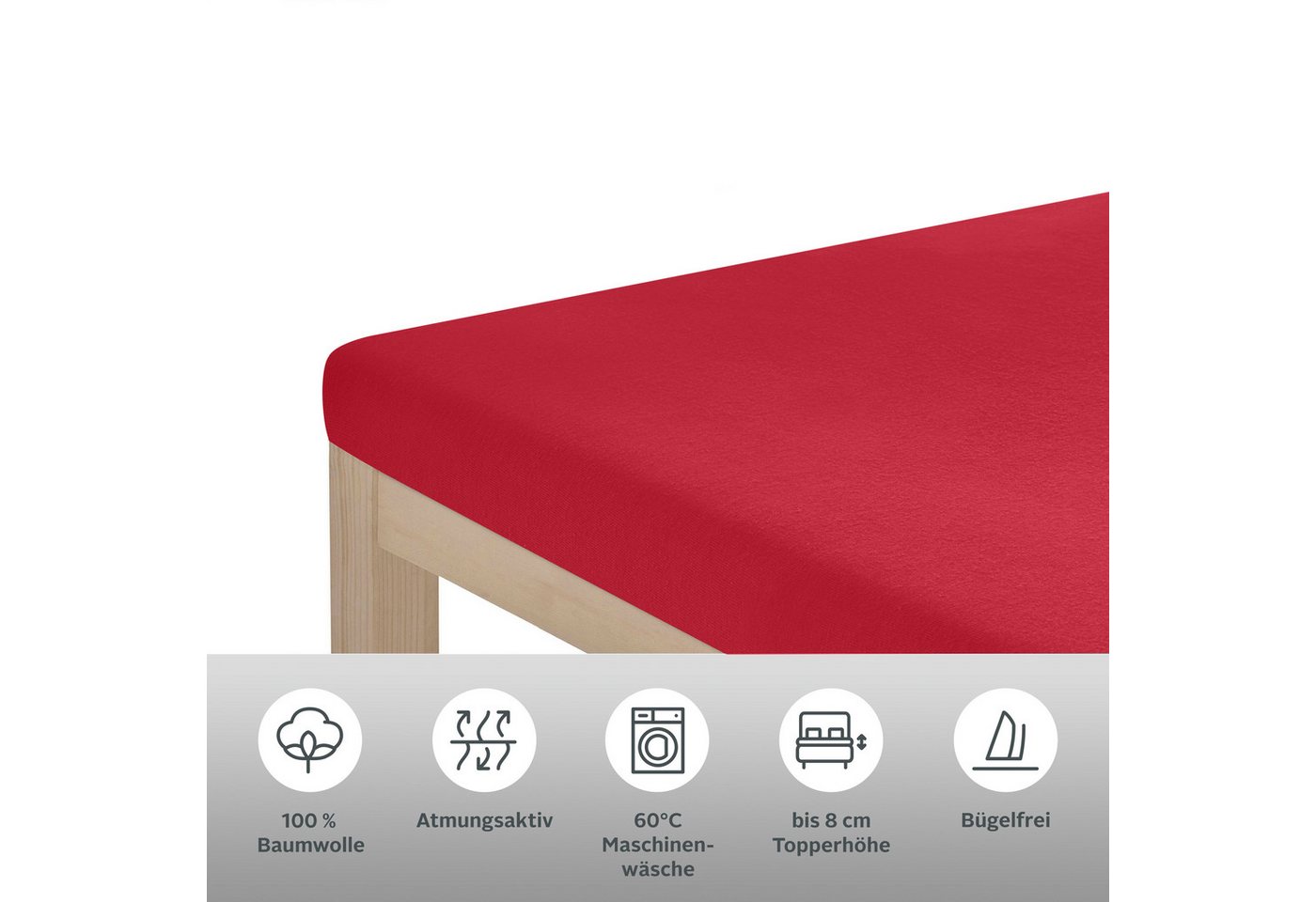 OTTO home Spannbettlaken Topper Basic, in Gr. 90x200, 140x200 oder 180x200 cm, Baumwoll-Jersey, Gummizug: rundum, (1 Stück), Baumwolle, Matratzen bis 8 cm Höhe, – Bild 2 von 3