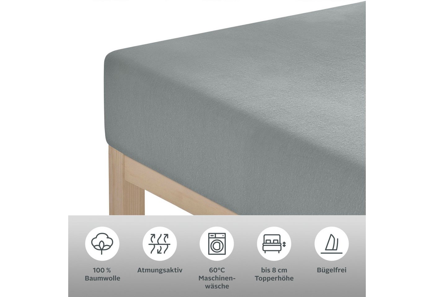 OTTO home Spannbettlaken Topper Basic, in Gr. 90x200, 140x200 oder 180x200 cm, Baumwoll-Jersey, Gummizug: rundum, (2 Stück), Baumwolle, Matratzen bis 8 cm Höhe, – Bild 3 von 5