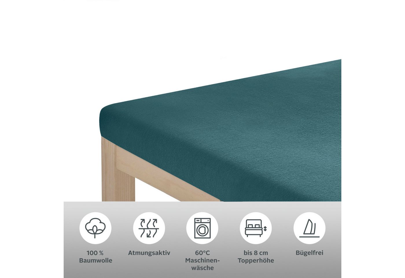 OTTO home Spannbettlaken Topper Basic, in Gr. 90x200, 140x200 oder 180x200 cm, Baumwoll-Jersey, Gummizug: rundum, (1 Stück), Baumwolle, Matratzen bis 8 cm Höhe, – Bild 2 von 3