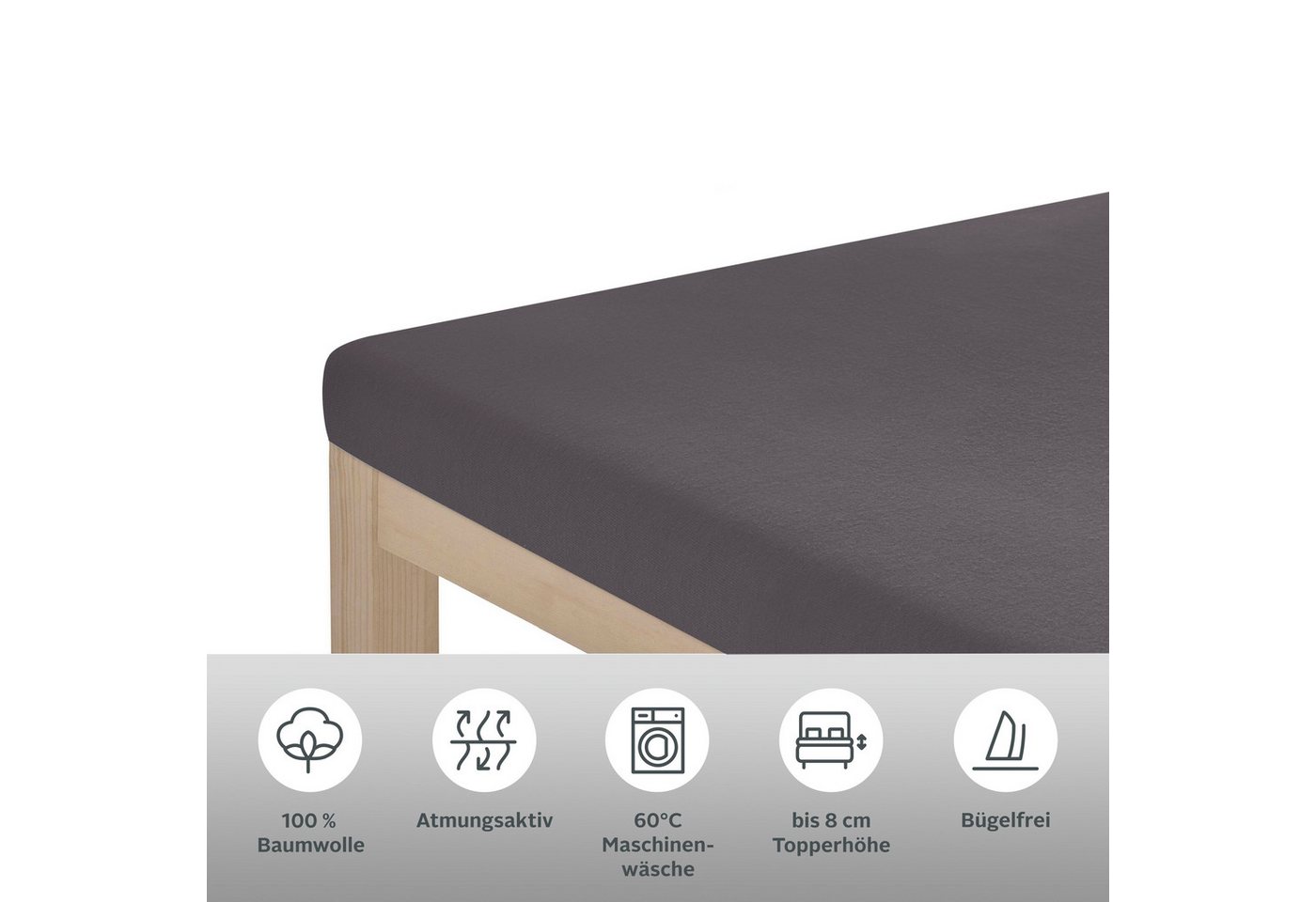 OTTO home Spannbettlaken Topper Basic, in Gr. 90x200, 140x200 oder 180x200 cm, Baumwoll-Jersey, Gummizug: rundum, (1 Stück), Baumwolle, Matratzen bis 8 cm Höhe, – Bild 2 von 3