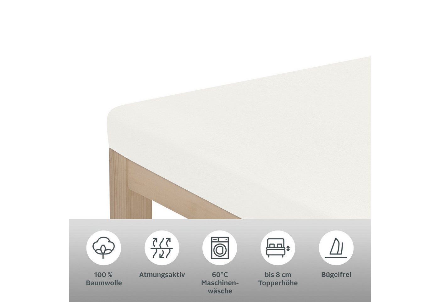 OTTO home Spannbettlaken Topper Basic, in Gr. 90x200, 140x200 oder 180x200 cm, Baumwoll-Jersey, Gummizug: rundum, (1 Stück), Baumwolle, Matratzen bis 8 cm Höhe, – Bild 2 von 3