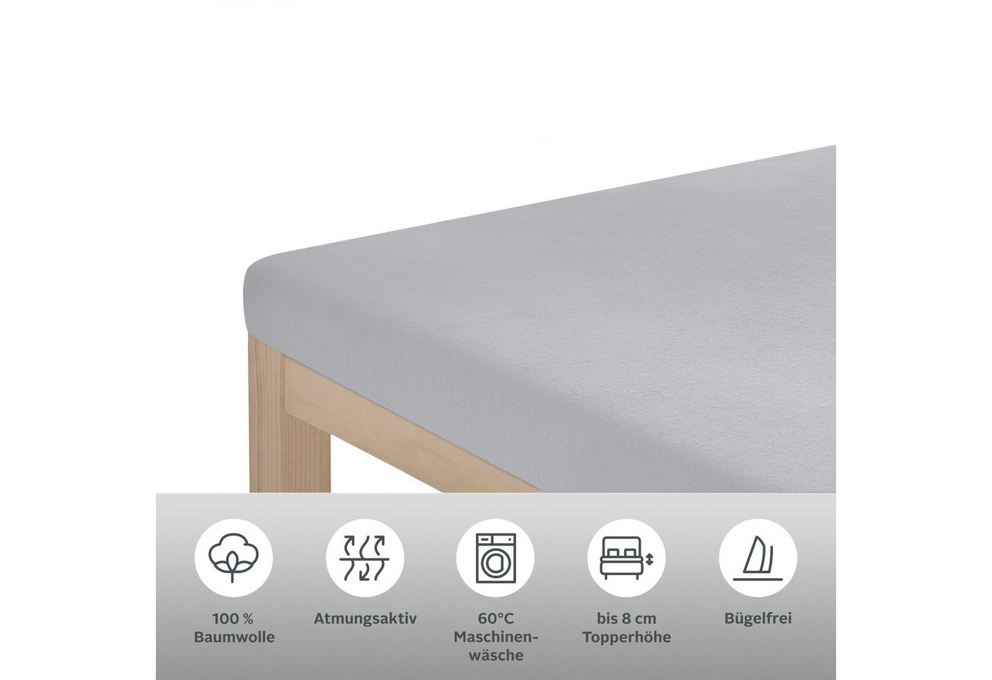 OTTO home Spannbettlaken Topper Basic, in Gr. 90x200, 140x200 oder 180x200 cm, Baumwoll-Jersey, Gummizug: rundum, (1 Stück), Baumwolle, Matratzen bis 8 cm Höhe, – Bild 2 von 3