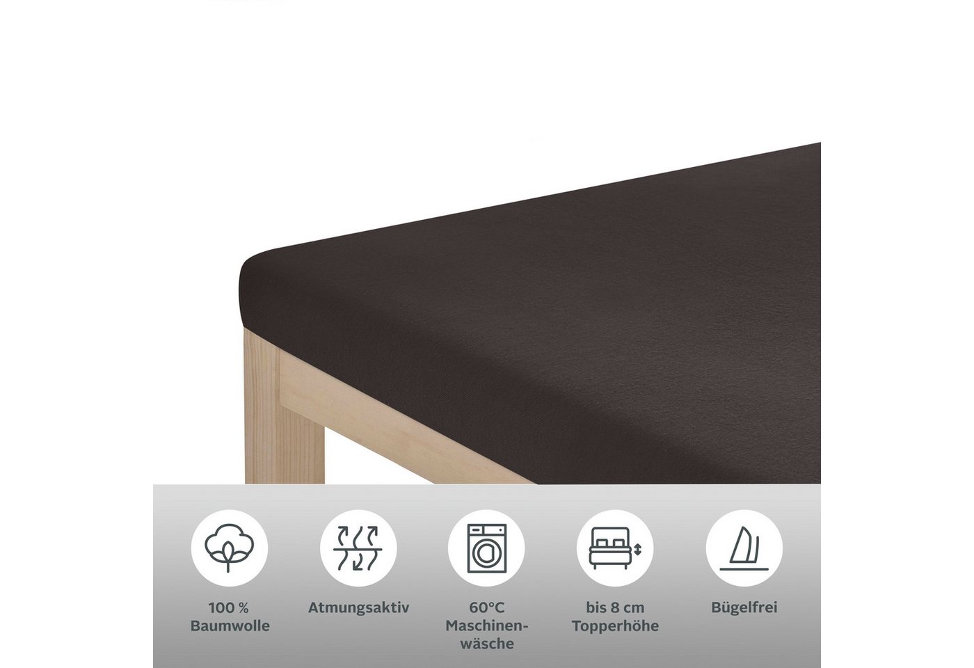 OTTO home Spannbettlaken Topper Basic, in Gr. 90x200, 140x200 oder 180x200 cm, Baumwoll-Jersey, Gummizug: rundum, (1 Stück), Baumwolle, Matratzen bis 8 cm Höhe, – Bild 2 von 3