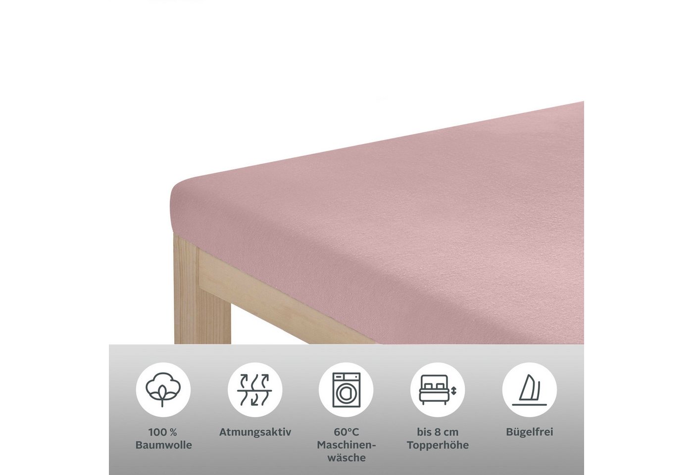 OTTO home Spannbettlaken Topper Basic, in Gr. 90x200, 140x200 oder 180x200 cm, Baumwoll-Jersey, Gummizug: rundum, (1 Stück), Baumwolle, Matratzen bis 8 cm Höhe, – Bild 2 von 3