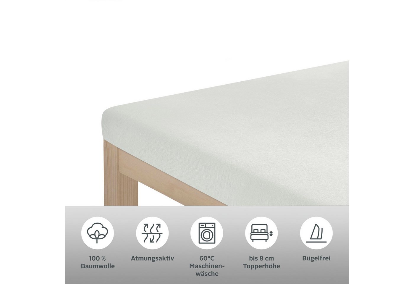 OTTO home Spannbettlaken Topper Basic, in Gr. 90x200, 140x200 oder 180x200 cm, Baumwoll-Jersey, Gummizug: rundum, (1 Stück), Baumwolle, Matratzen bis 8 cm Höhe, – Bild 3 von 5