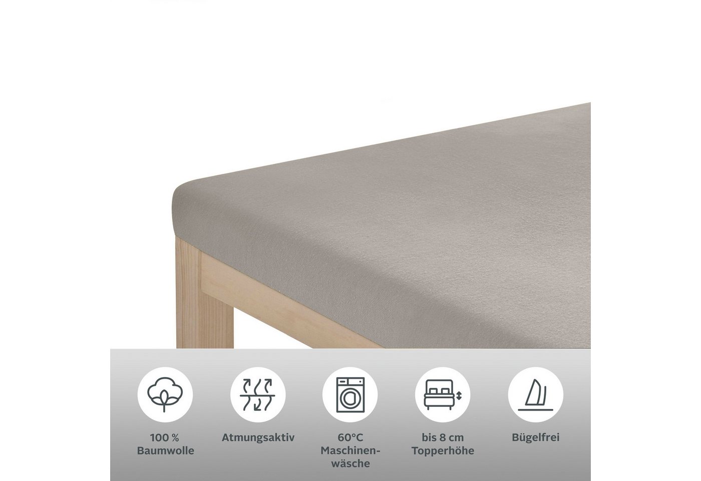 OTTO home Spannbettlaken Topper Basic, in Gr. 90x200, 140x200 oder 180x200 cm, Baumwoll-Jersey, Gummizug: rundum, (1 Stück), Baumwolle, Matratzen bis 8 cm Höhe, – Bild 3 von 5