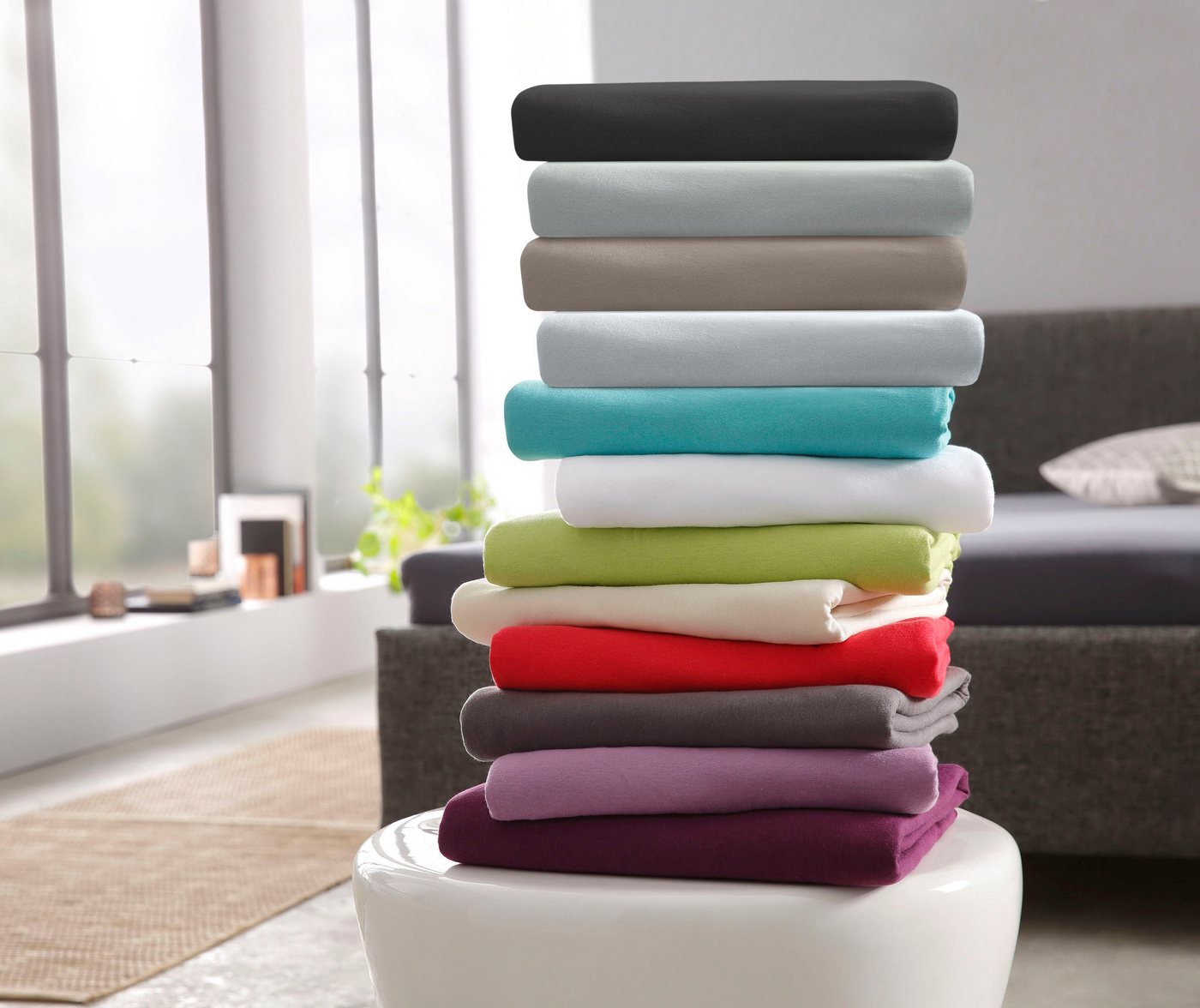 OTTO home Spannbettlaken Topper Basic, in Gr. 90x200, 140x200 oder 180x200 cm, Baumwoll-Jersey, Gummizug: rundum, (1 Stück), Baumwolle, Matratzen bis 8 cm Höhe, – Bild 2 von 5