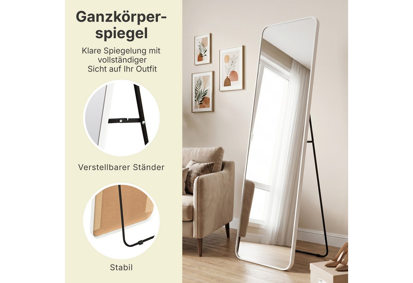 OTTO home Spiegel Standspiegel Addrik, wahlweise in 2 Größen 150x40cm oder 160x50cm (als Wandspiegel und Standspiegel einsetzbar, Rahmen aus Metall), Ganzkörper – Bild 4 von 5