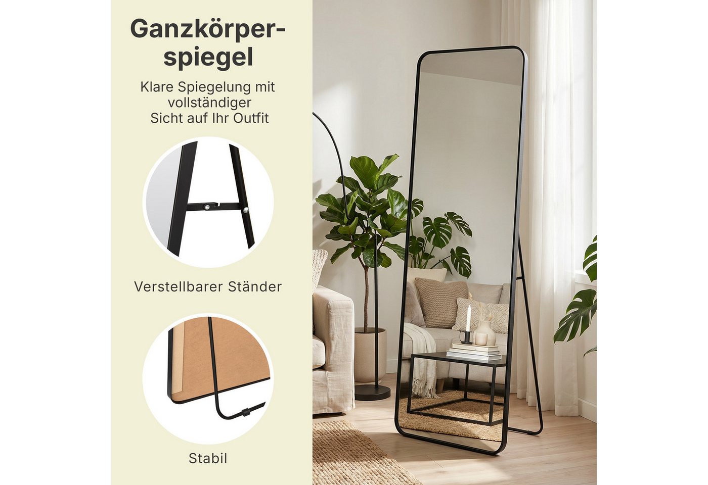 OTTO home Spiegel Standspiegel Addrik, wahlweise in 2 Größen 150x40cm oder 160x50cm (als Wandspiegel und Standspiegel einsetzbar, Rahmen aus Metall), Ganzkörper – Bild 4 von 5