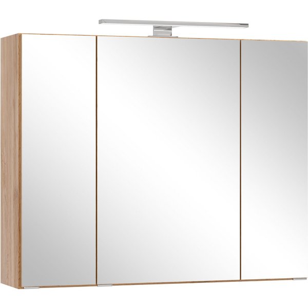 OTTO home Spiegelschrank BOZEN, 3D-Spiegelschrank 80 cm (Badezimmerschrank, Badschrank, Stauraum, Badmöbel, Schrank) Inklusive LED-Aufbauleuchte, Steckdose und 