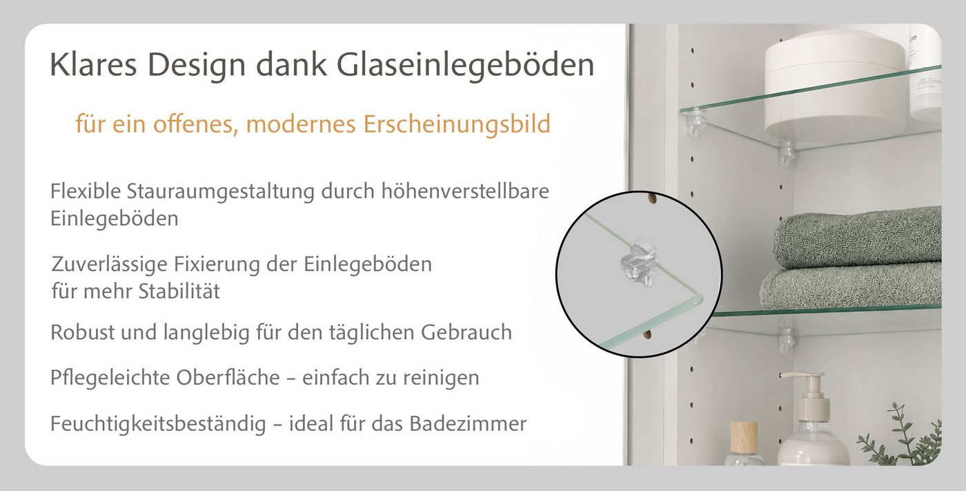 OTTO home Spiegelschrank BOZEN, 3D-Spiegelschrank 60 cm (Badezimmerschrank, Badschrank, Stauraum, Badmöbel, Schrank) Inklusive LED-Aufbauleuchte, Steckdose und  – Bild 4 von 5