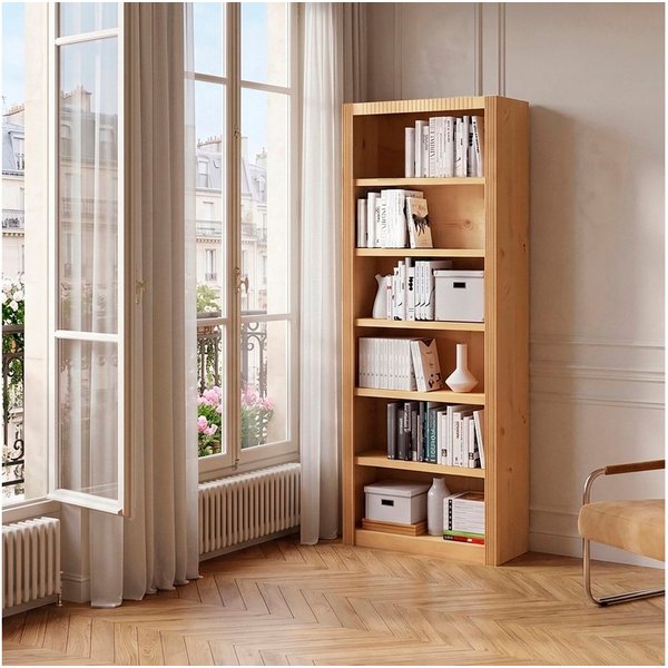 OTTO home Standregal Bergen Bücherregal mit 5 Einlegeböden und einer natürlichen Maserung, aus massivem Kiefernholz mit 6 Fächern, 82,5cm breit