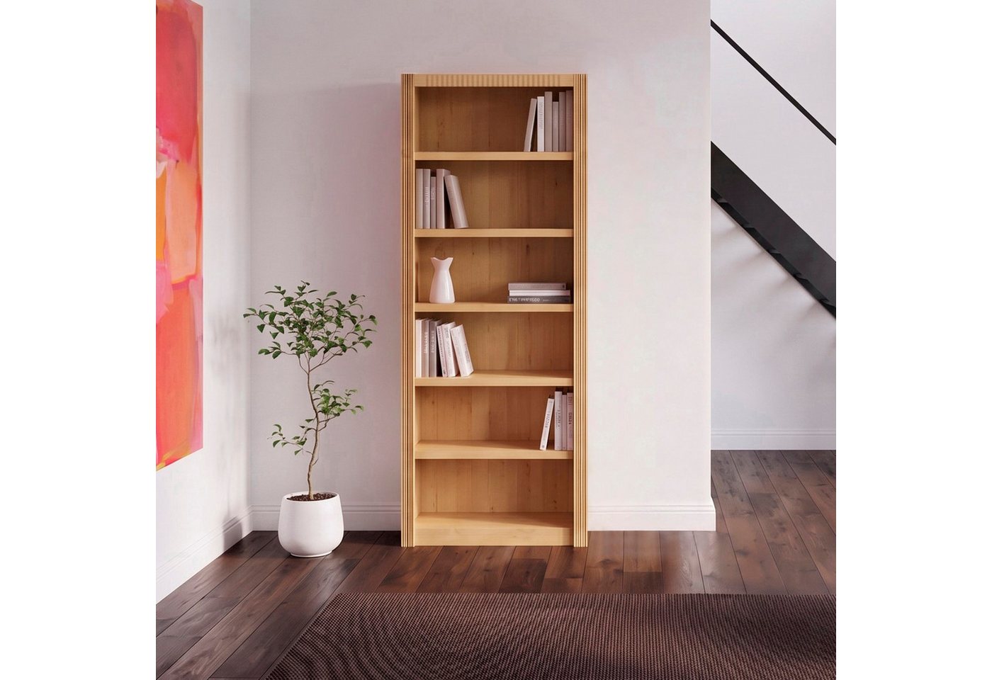 OTTO home Standregal Bergen Bücherregal mit 5 Einlegeböden und einer natürlichen Maserung, aus massivem Kiefernholz mit 6 Fächern, 82,5cm breit – Bild 2 von 5