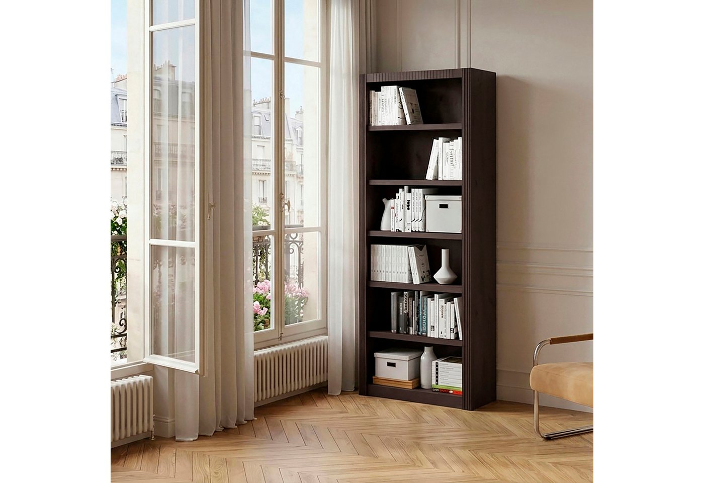 OTTO home Standregal Bergen Bücherregal mit 5 Einlegeböden und einer natürlichen Maserung, aus massivem Kiefernholz mit 6 Fächern, 82,5cm breit – Bild 2 von 5
