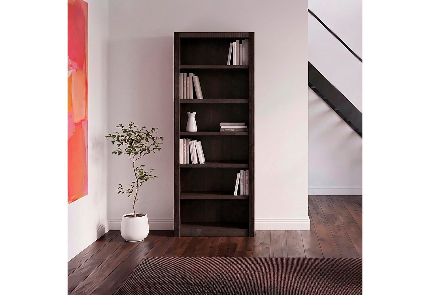 OTTO home Standregal Bergen Bücherregal mit 5 Einlegeböden und einer natürlichen Maserung, aus massivem Kiefernholz mit 6 Fächern, 82,5cm breit – Bild 4 von 5