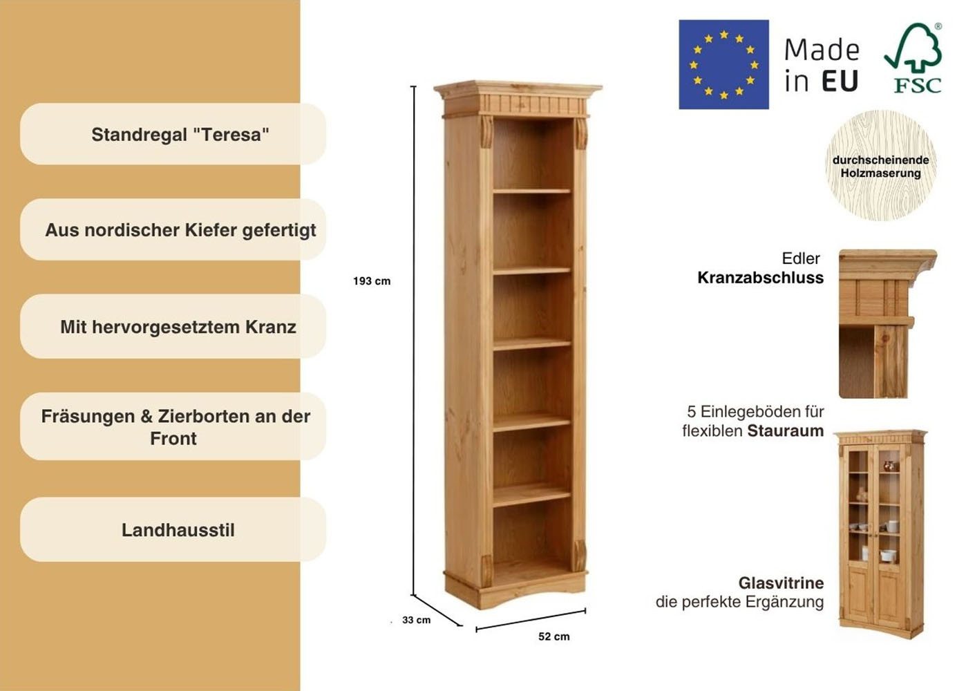 OTTO home Standregal Teresa, Höhe 193 cm, aus massiver Kiefer, FSC® – Bild 3 von 5